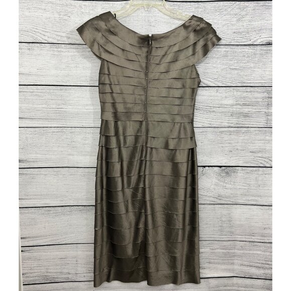 London Times Tiered Satin Sheath Dress With Flower Detail, Size 6 - Picture 2 of 2